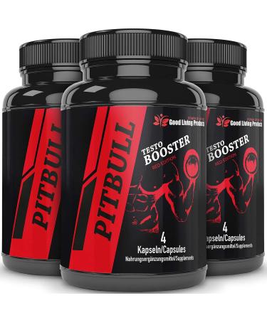 Pitbull Testo Booster - Red Edition - Pre Workout Booster Muscle Building (3 cans each 4 capsules) - Booster Pre Workout Testosterone Booster Fitness