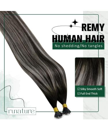RUNATURE Black Balayage Nano Hair Extensions 22 Inch 50g Remy Nao Tip Real Human Hair - Black to Silver Ombre A-Nano-#1B/S/1B - Buy Online on GoSupps.com