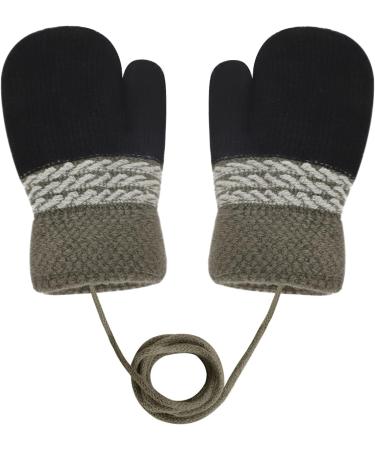 Infant Toddlers Winter Mittens with Anti-Lost String | Cute Cartoon Gloves for Baby Girls Boys 0-3 Years | Dual Layers Plush Padded Knitted Gloves in Black - Buy Online on GoSupps.com