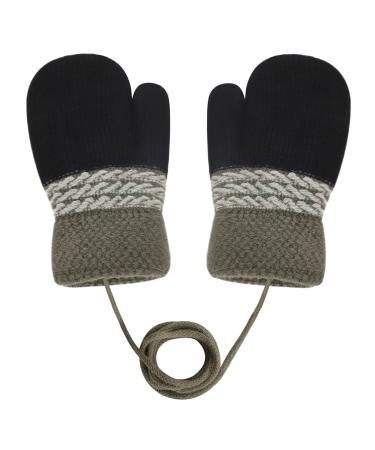 Toddler Kids Winter Warm Thick Plush Short Knitted Gloves With String for 1-3Yrs Black&brown