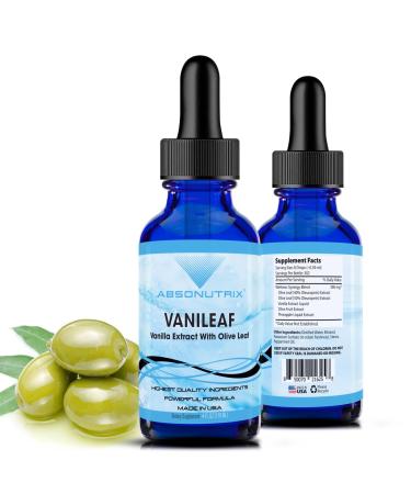 Absonutrix VaniLeaf 390 mg 4 FL OZ Liquid 302 Servings Made in USA Plant-Based Ingredients Olive Fruit Pineapple Liquid Vanilla Extract Gluten-Free Non-GMO GMP Certified