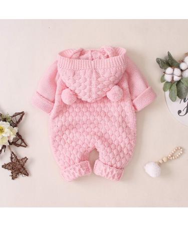 Haokaini Newborn Baby Knitted Winter Romper Hooded Ear Warmer Snowsuit 6-12 Months Pink - Buy Online on GoSupps.com