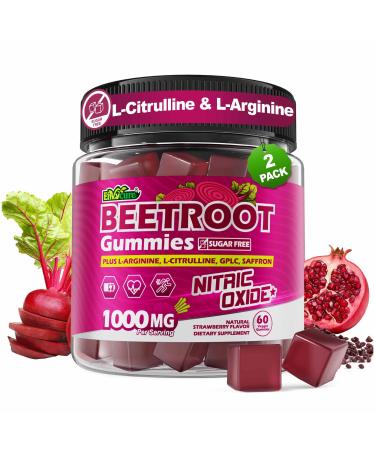 Organic Beet Root Gummies with L-Citrulline & L-Arginine Nitric Oxide Supplements for Men and Women Grape Seed Pomegranate Saffron for Circulation V scul r & Vitality Vegan Sugar Free 120 Cts