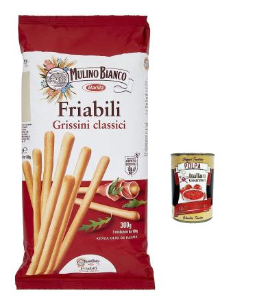 Italian Gourmet E.R. Mulino Bianco Friabili Classici Lot de 12 gressins avec farine durable 300 g + polpa italien gourmet 400 g