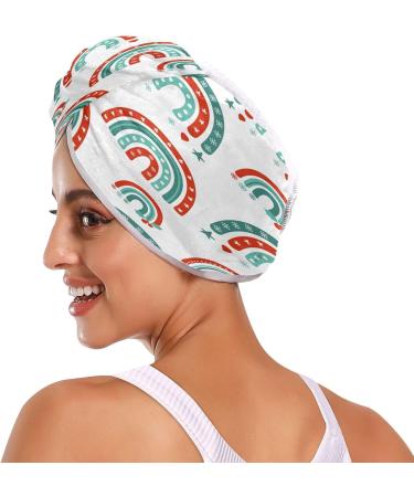 Creative Doodle Rainbow Dry Hair Cap Set | 2 Piece Quick Drying Towel & Button Headband - Super Absorbent Soft & Comfortable - Buy Online on GoSupps.com