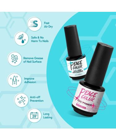 Peacecolor Primer for Gel Nails Dehydrator for Nails Professional Nail Prep Quick Air Dry Superior Bonding Primer Set for Gel Nail Polish Acrylic Nails Poly Nails Gel 8 ml - Buy Online on GoSupps.com