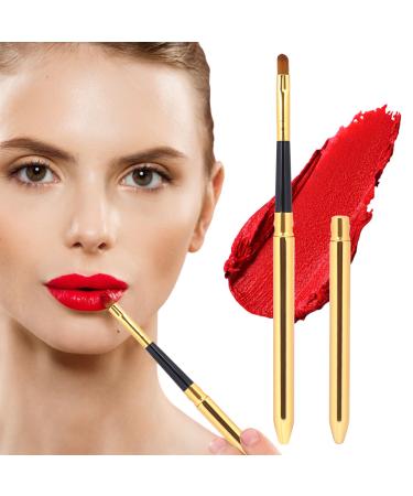 Lipstick Brush 2 Pieces Lip Brush for Lipstick Portable with Cap Travel Lipstick Gloss Makeup Brush Mini Lip Gloss Makeup Tool Lipstick Applicator Wands Lip Liner Brush Flat for Women Gifts (Gold)