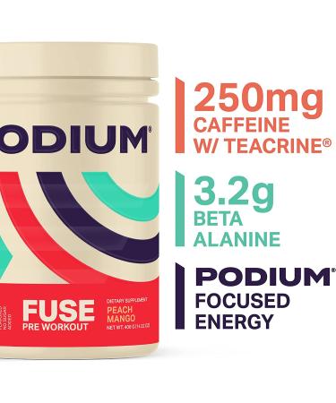 Podium Nutrition Fuse Pre Workout Powder - Peach Mango (30 Servings) | Energy Boost with Beta Alanine & Caffeine | Gluten, Soy, Dairy Free - Buy Online on GoSupps.com