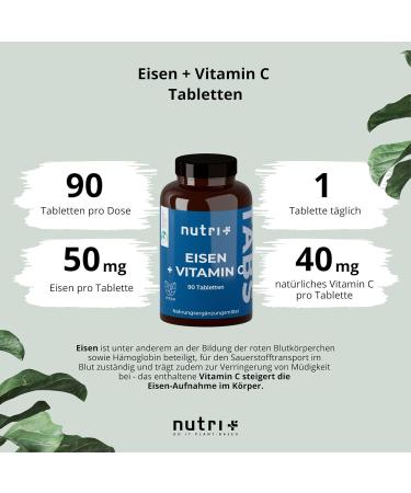 Iron Tablets 50mg - Vegan & Natural Vitamin C - 90 Bisglycinate Tablets for Vegetarians Pregnant Women Children & Fatigue Relief - Buy Online on GoSupps.com