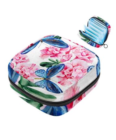 Storage bags for women's bandages motif: blue butterflies pink floral pattern large menstrual cup cylinder pocket with zip periodic inserts bags panty lips tampons for girls and multicolored 02