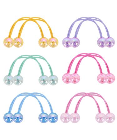 6 Pairs Bubble Ball Hair Ties Ponytail Holders Circle Elastic Bead Hair Ties Assorted with Balls Acrylic Colorful Hair Bands Rubber Hair Accessories for Girls Kids Women Baby Toddler