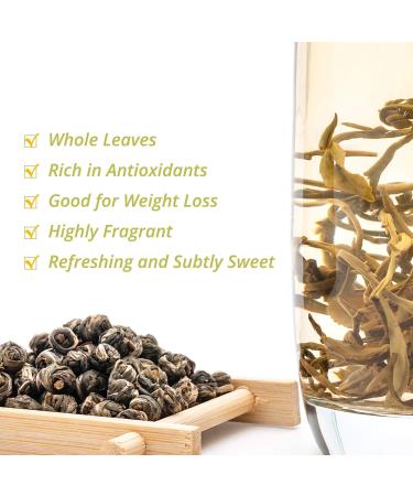 Oriarm Dragon Pearls Th vert au jasmin en vrac - Feuilles de th vert perl de jasmin chinois - Jasmine Pearls Tea 1st Grade - Sac refermable Ziplock 250g Jasmine Pearls Tea 250g - Buy Online on GoSupps.com