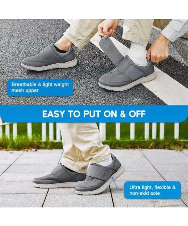 Men's Wide Width Walking Shoes for Diabetic Swollen Feet - Adjustable Closure, Lightweight - Grey (Size 10 Wide) - Buy Online on GoSupps.com