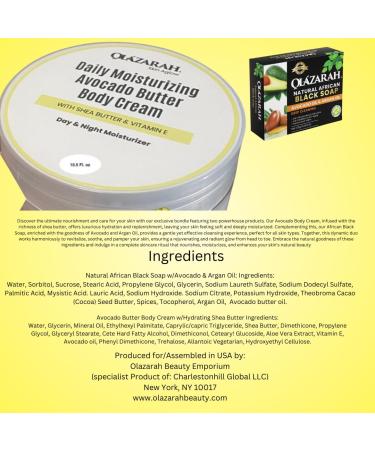 OLAZARAH Avocado Butter Body Cream w/Shea Butter + Natural African Black Soap Infused with Avocado & Argan Oil for Revitalizing Skin Nourishment Bundle for all skin types 12 oz - Buy Online on GoSupps.com