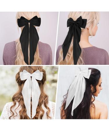 Sibba Satin Hair Barrette Big Bow Clips 4Pcs - Vintage French Bowknot Hairpin Set for Women and Girls - Black and White Combo - Buy Online on GoSupps.com