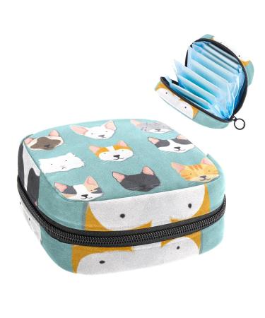Sanitary Napkin Storage Bag Paint Cats Head Portable Menstrual Pad Bag for Teen Girls Store Panty Liners Tampons Sanitary Pads for Women Ladies Multi-colored 10