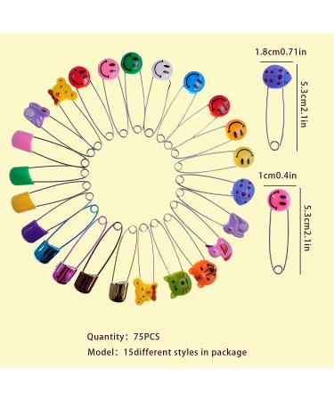 Gocavo 75pcs Diaper Pins with Locking Closure Stainless Steel Plastic Head Safety Pin for Baby Diapers Clothes (Colorful Annimal - Buy Online on GoSupps.com