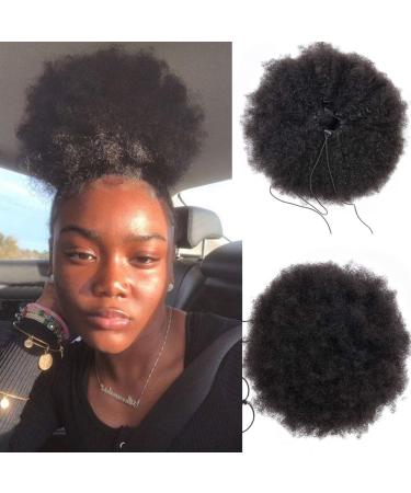 WENYU Afro Puff Drawstring Ponytail Human Hair Bun For Black Women 8A Brazilian Virgin Afro Kinky Curly Clip In Ponytail Extension Human Hair Pieces Natural Color (6 Inch  Drawstring Ponytail) 6 Inch (Pack of 1) Afro Puf...