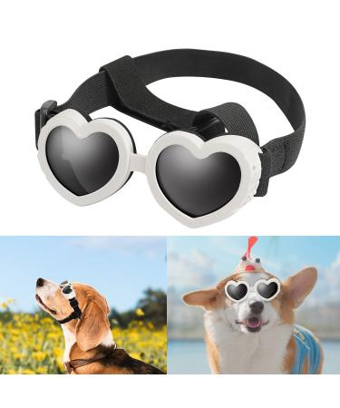 Sunglasses for dogs UV safety glasses Dog glasses Windproof adjustable heart shape dog glasses anti -fitting glasses & waterproof for small dogs (white)