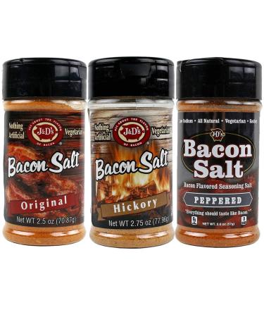 J&D Foods Bacon Salt 3-Pack - Original, Hickory, Peppered - Buy Online on GoSupps.com