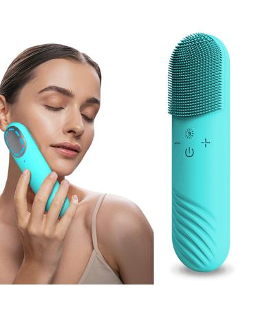 Facial Cleansing Brush  Portable Electric Silicone Face Scrubber  Rechargeable Face Cleansing Brush with 5 Massage Speeds  Gifts for Women/Men  USB Face Cleaner(Blue Green)