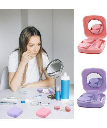 Leakage-Proof Contact Lens Container Set - 2 Pieces Travel Kit with Mirror | A-Rosa Purple - Buy Online on GoSupps.com