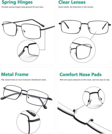 Eyekepper 3-Pack Large Metal Reading Glasses for Men - Rectangular Spring Temple +1.50 Black - Buy Online on GoSupps.com