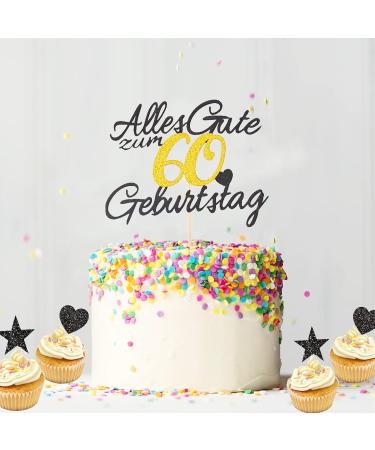 60th Birthday Cake Decoration Set - 11 Pieces Gold Rock Perfect for Men & Women | Happy 60th Birthday Cake Topper & Tortendendeco - Buy Online on GoSupps.com