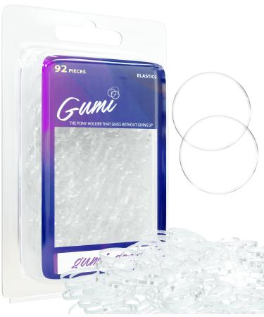Gumi 1 Inch Large Clear Hair Elastics - 92 Ouchless No Damage Clear Elastic Hair Bands - Mini Snag Free Clear Rubber Bands for Hair Bun Ponytail - Tiny Ultra Durable Large Hair Ties for Women & Girls Large (Pack of 92) C...