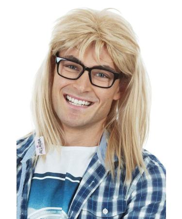 ALLAURA - Garth Algar Wig 90s Guitar Rocker Blonde Mullet Wig + Black Glasses - Mens 80s Punk Heavy Metal Blonde Mullet Wigs Blonde Wig + Black Glasses