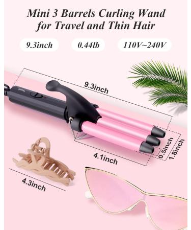 Youuish Mini Hair Crimper 1/2 Inch Small 3 Barrel Curling Iron Hair Waver Dual Voltage for Home and Travel Triple Ceramic Tiny Barrels Create Natural Tight Beachy Waves Pink - Buy Online on GoSupps.com