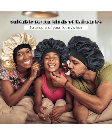 Double Layer Silk Satin Bonnet for Black Women - Adjustable Sleep Cap for Curly Hair (Black) - Buy Online on GoSupps.com