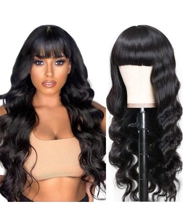 ALIPOP Human Hair Wig With Bangs Glueless 2X4 Lace Wigs For Women Black Body Wave Brazilian Wigs Human Hair Wig 180% 20Inches 20 Inch Body wig with bangs