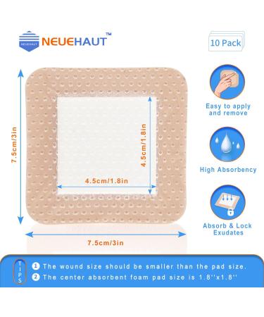 NeueHaut 3x3 Silicone Foam Dressing 10 Pack - Bed Sore/Pressure Ulcer Leg Ulcer Bandage - Buy Online on GoSupps.com