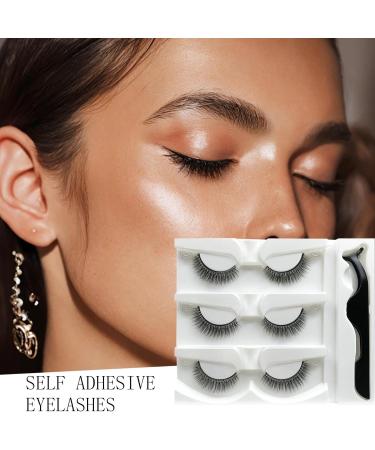 No Glue Lashes - 3 Pairs Stick Lashes | Natural Look No Glue Needed False Lashes Natural Look Easy To Apply Contact Lens Friendly - Buy Online on GoSupps.com