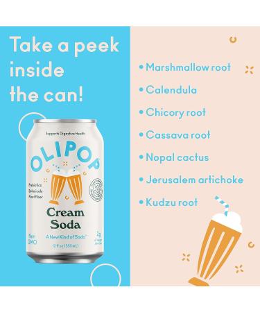OLIPOP Cream Soda Sparkling Tonic - Prebiotic Soft Drink with 9g Fiber - Botanical-Rich Vegan Soda with 2g Sugar - Caffeine-Free, Low-Calorie (12oz 12-Pack) - Buy Online on GoSupps.com