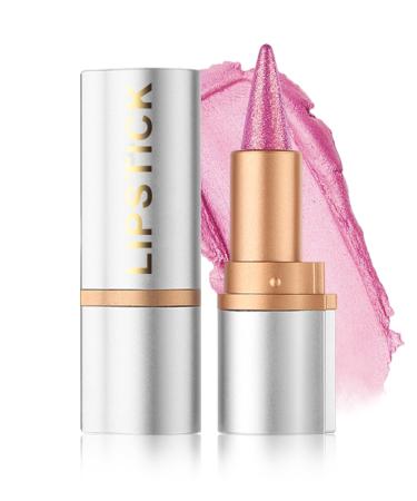 Lestpola Pink Glitter Lipstick Nourishing Lip Liner with Metallic Finish Long Lasting Lipstick Multi-purpose Waterproof Smooth Creamy Texture Highly Pigmented Lipstick