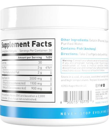 Kaged Omega 3 Softgels | Unflavored | Fish Oil Supplement | 3000mg Omega 3 Fatty Acid with EPA & DHA | Ultra-Pure No Fish Burps | Supplements for Men & Women | 30 Servings - Buy Online on GoSupps.com