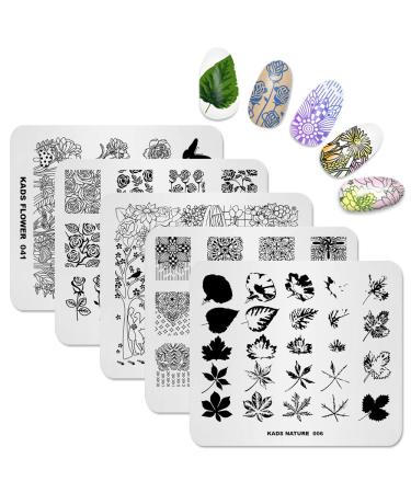 Alexnailart 5pcs 4PCs Nail Art Stamping Platte Set Flower Leaves Geometry Star Print Manicure Template Nail Art Tools Animals Series (T10)