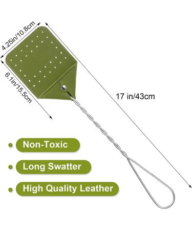 4-Piece Long Handle Leather Fly Swatter Set - Manual Swat with Metal Handle for Indoor & Outdoor Use - Colorful Rustic Design - Orange, Green, Yellow, Purple - Buy Online on GoSupps.com