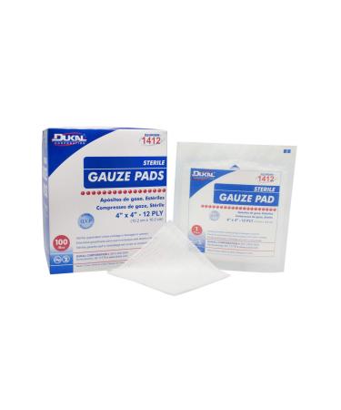 Dukal Sterile Gauze Pads, 100% Woven Cotton and Individually Wrapped, 4" x 4", 12-Ply Pad, Box of 100