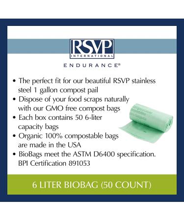 RSVP International 1 Gallon Kitchen Compost Pail with Compostable Bags - Green - Buy Online on GoSupps.com