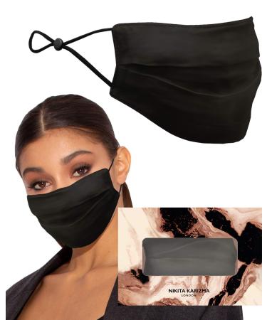 KARIZMA Beverly Hills Silk Face Mask. Black Fashionable Designer Face Mask for Women. Washable Fabric Face Mask Reusable Facemask. 19 Momme Mulberry Silk Mask - Luxury Fashion Masks for Women