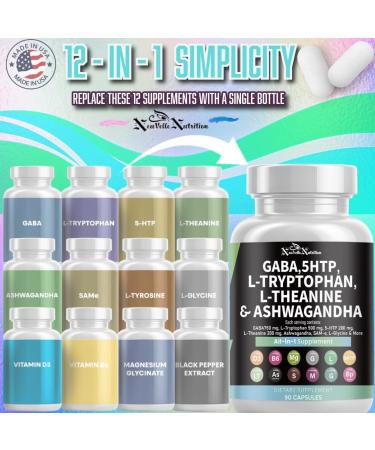 GABA Pills with 5-HTP Extract, L-Tryptophan, L-Theanine, Ashwagandha, Vitamins D3, B6, Magnesium, L-Tyrosine, L-Glycine, Sam-e & Black Pepper Mood Support Supplement - Buy Online on GoSupps.com