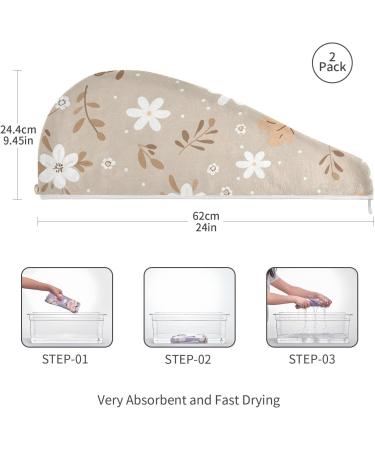Flower Hair Towel 2 Pack - Super Absorbent Quick Dry Hair Turbans for Women & Girls | Ideal Hair Drying Solution - Buy Online on GoSupps.com