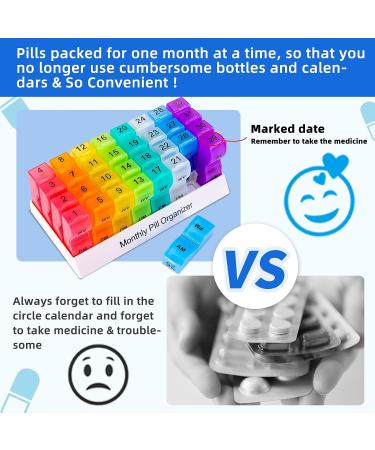 Monthly Pill Organizer 2 Times a Day | AM PM 31 Day Pill Box with Small Compartments for Vitamins and Medicine | Travel-friendly 31 Day Pill Case - Buy Online on GoSupps.com