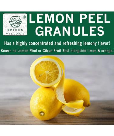 Dried Lemon Peel Granules (4 Oz) - Fresh Citrus Fruit Seasoning for Cooking, Baking & Tea - Kosher, Gluten Free - Spices Village - Buy Online on GoSupps.com