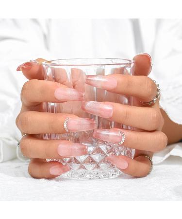 Sethexy Pink Gradient Long Coffin False Nails - Salon Quality Glitter Acrylic Nail Art for Women & Girls - Buy Online on GoSupps.com