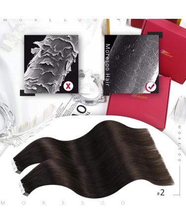 Moresoo 18 Inch Tape in Hair Extensions - 100% Real Human Hair, Darkest Brown #2, Invisible Tape, 20 Pieces/50g - Brown Hair Extensions - Buy Online on GoSupps.com
