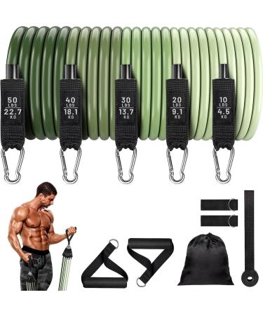 11 Piece Tension Rope Set with Handle Foot Clip - Stackable up to 150 lbs - for Resistance Training for Indoor and Outdoor Sports Fitness Suspension Speed Strength Home Gym Yoga Green